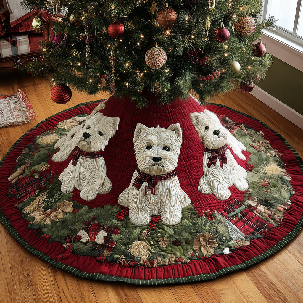 Santa Little Westie Quilted Christmas Tree Skirt Xmas Tree Decor Christmas Presents For Dog Owners