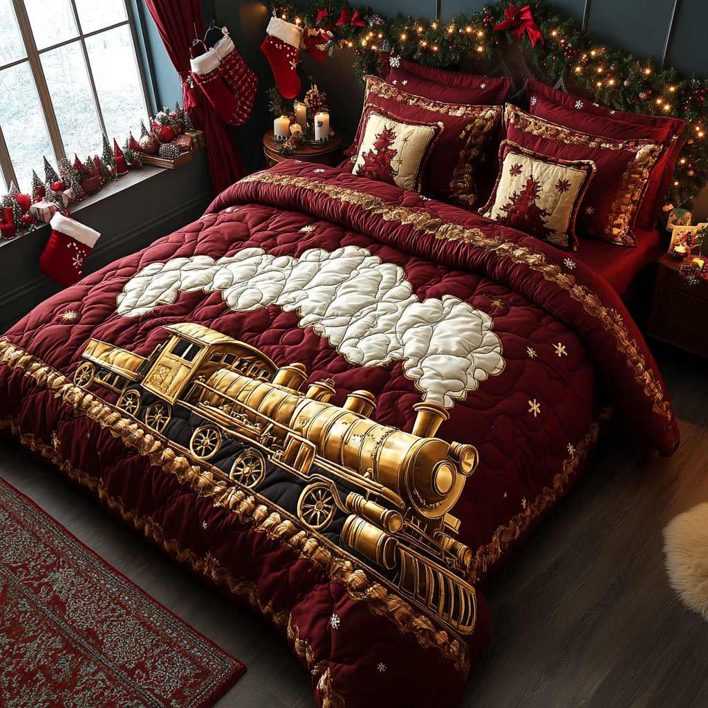 Santa Locomotive Quilted Bedding Set Holiday Duvet Sets Best Christmas Gifts For Wife