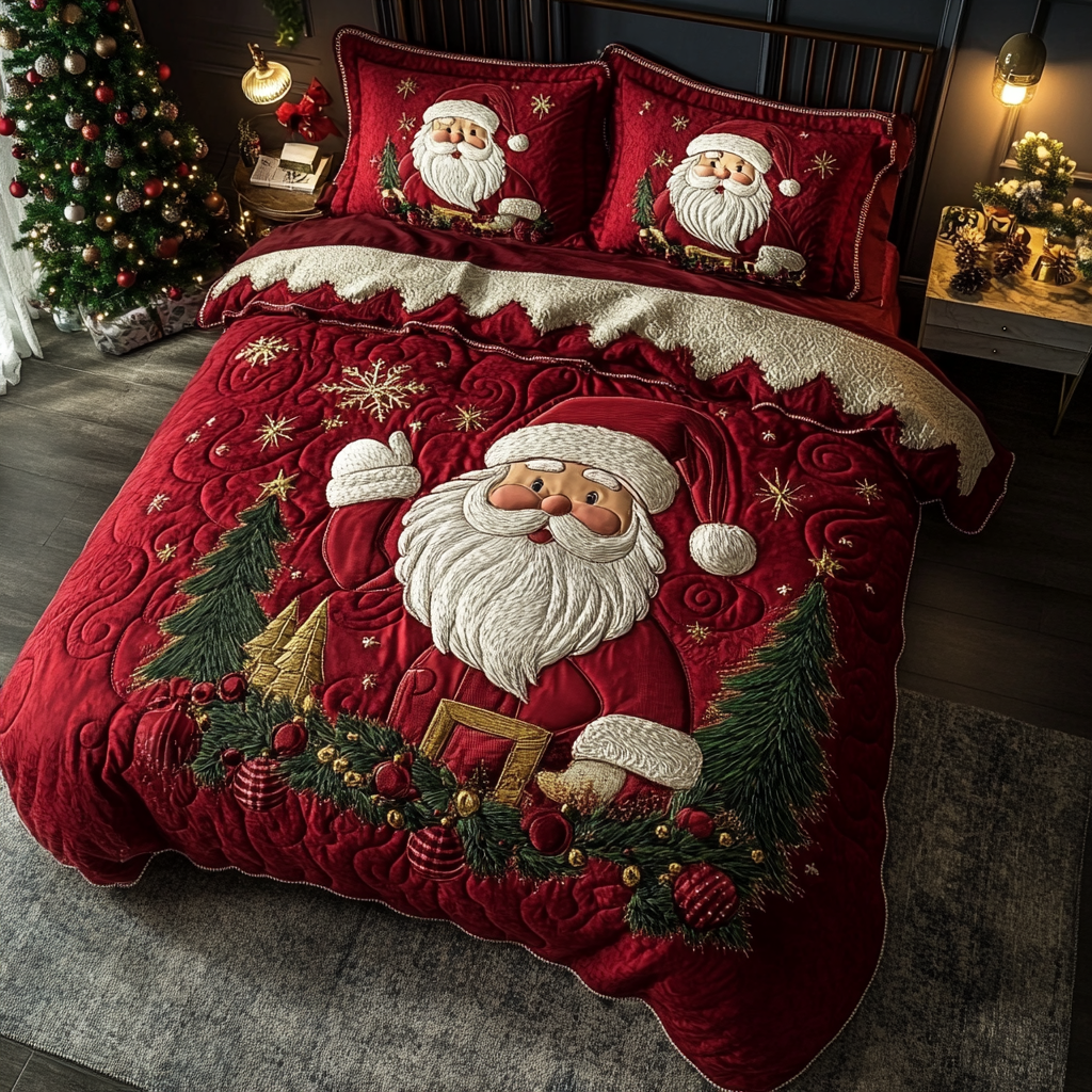 Santa Magic Quilted Bedding Set Best Holiday Duvet Covers Christmas Presents For Mom