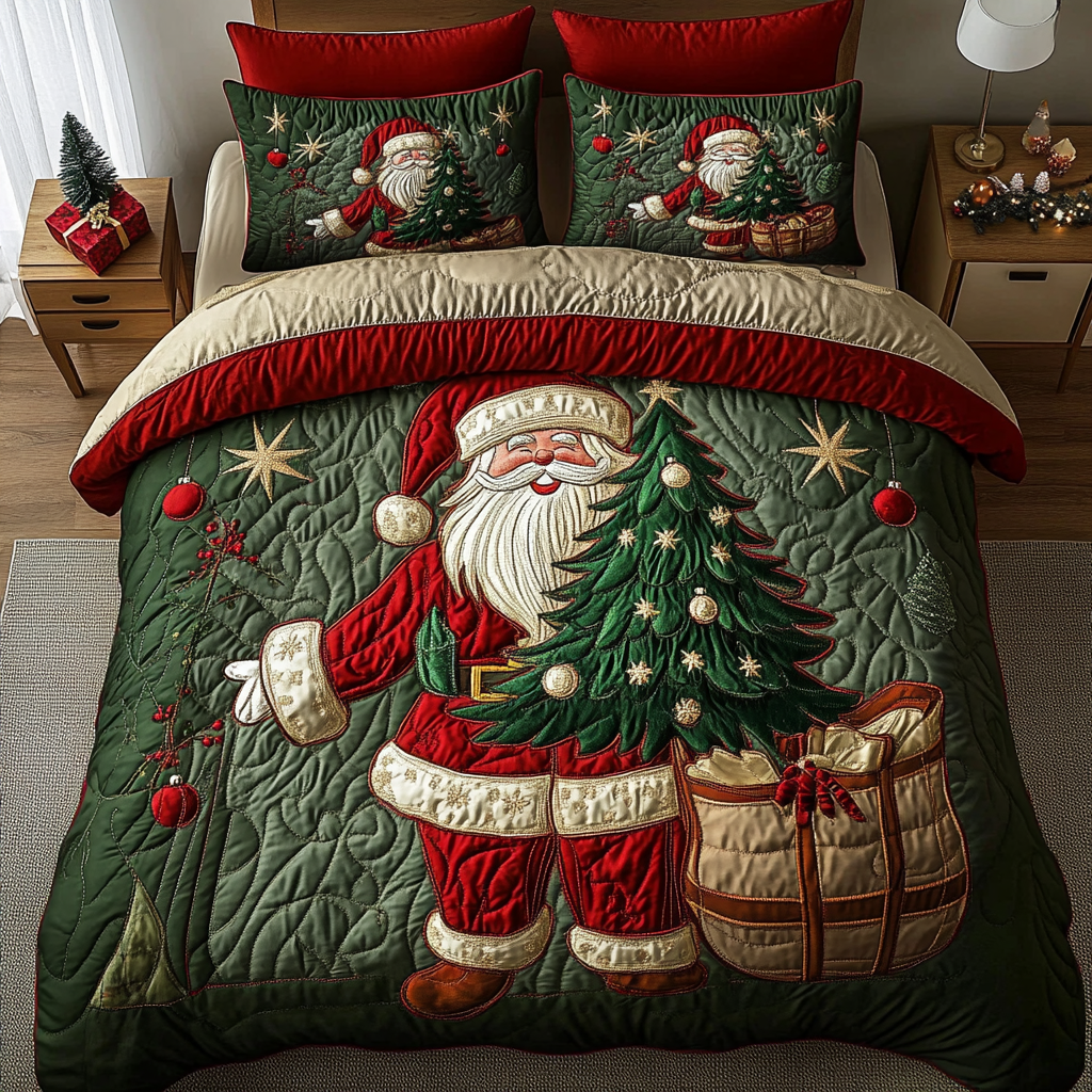 Santa Magic Quilted Bedding Set Xmas Duvet Cover Set Best Christmas Gifts For Mom