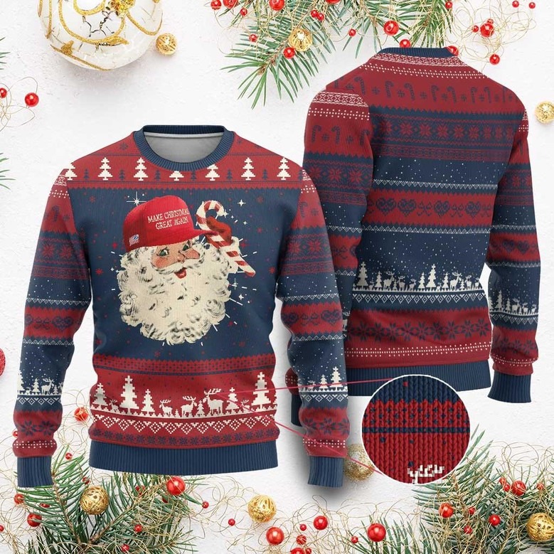 Santa Make Christmas Great Again Ugly Christmas Sweater Trump Xmas Jumper For Supporters