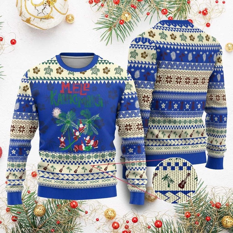 Santa Mele Kalikimaka Ugly Christmas Sweater Palm Tree Jumper Xmas Hawaiian Gifts For Her