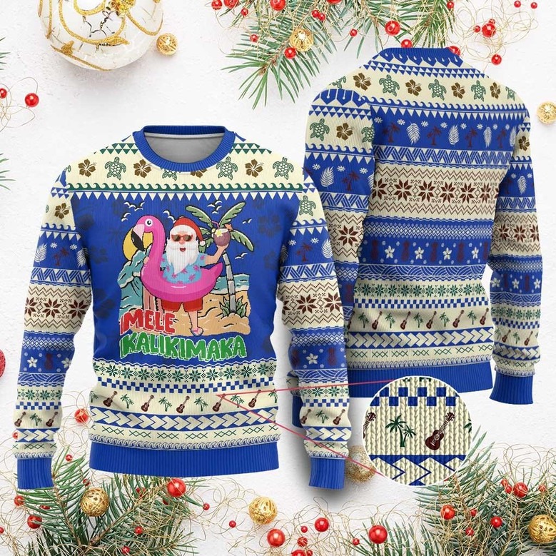 Santa Mele Kalikimaka Ugly Christmas Sweater Tropical Beach Jumper Hawaiian Gifts For Her