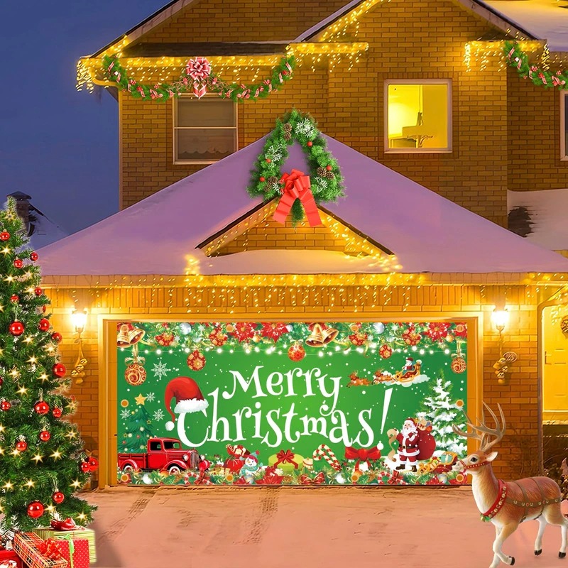 Santa Merry Christmas Garage Door Cover Festive Outdoor Home Decor Presents For Family