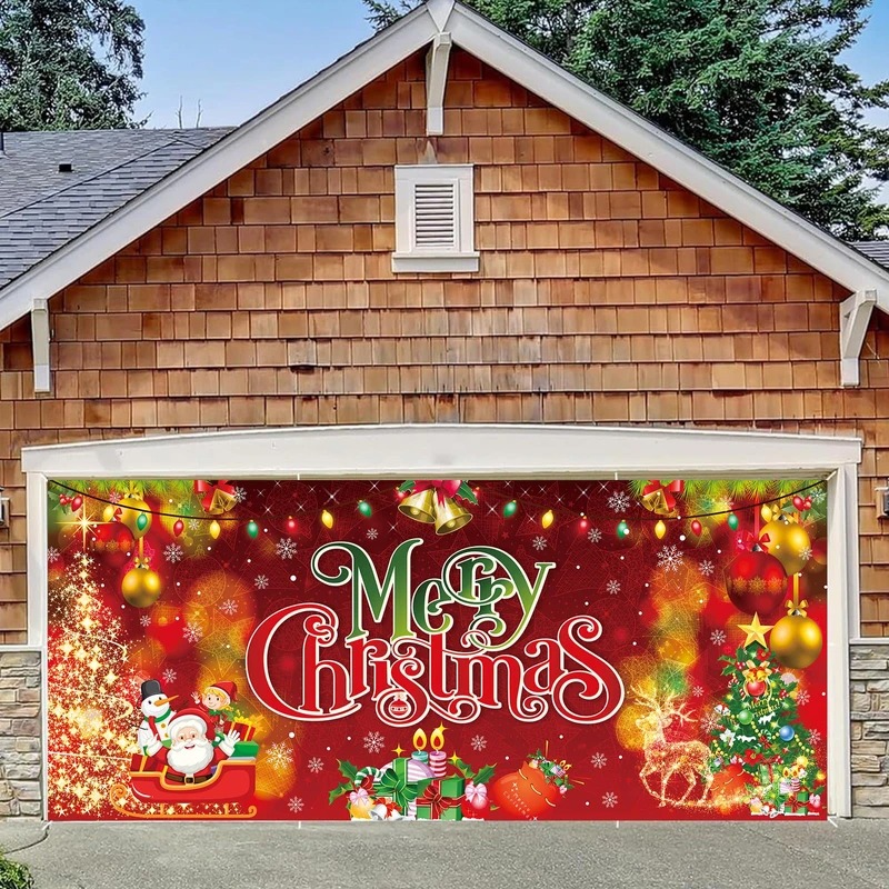 Santa Merry Christmas Garage Door Cover Winter Outdoor Backdrop Decor Gifts For Holiday