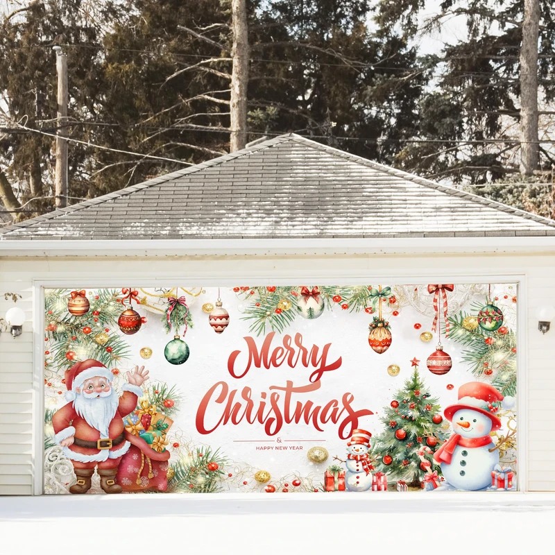 Santa Merry Christmas Garage Door Cover Xmas Eve Outside Home Decor Santa Related Gifts