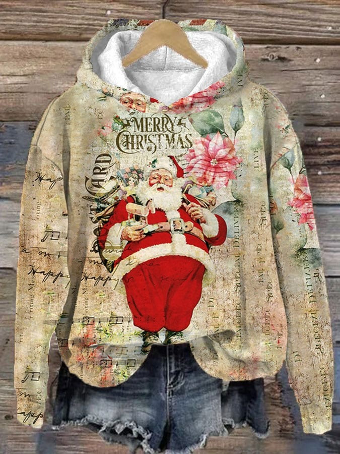 Santa Merry Christmas Hoodie Poinsettia Floral Winter Apparel Christmas Gifts For Her