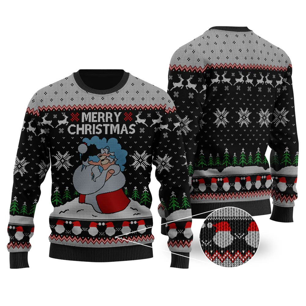 Santa Merry Christmas Ugly Sweater Black Festive Sweatshirt for Christmas Celebrations