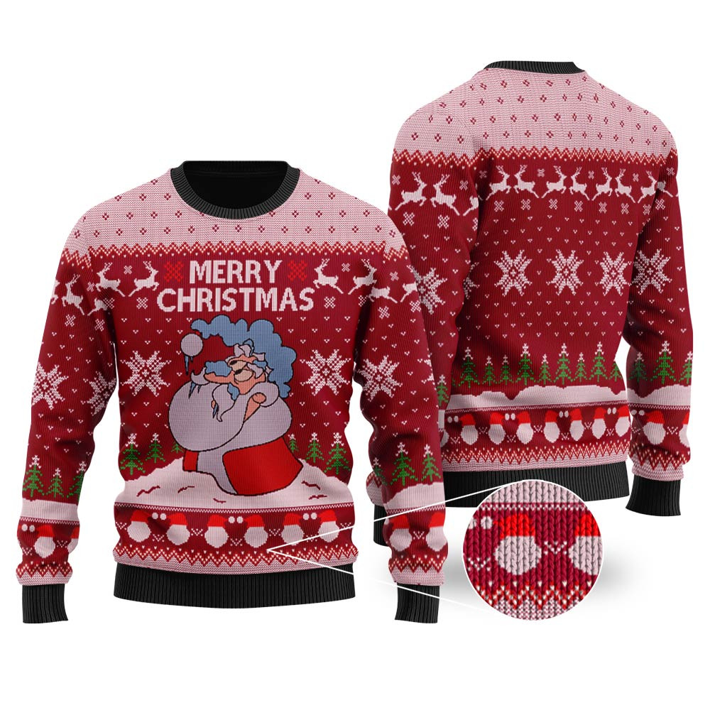 Santa Merry Christmas Ugly Sweater Cardinal Red Best Christmas Merch Gift for Family and Friends