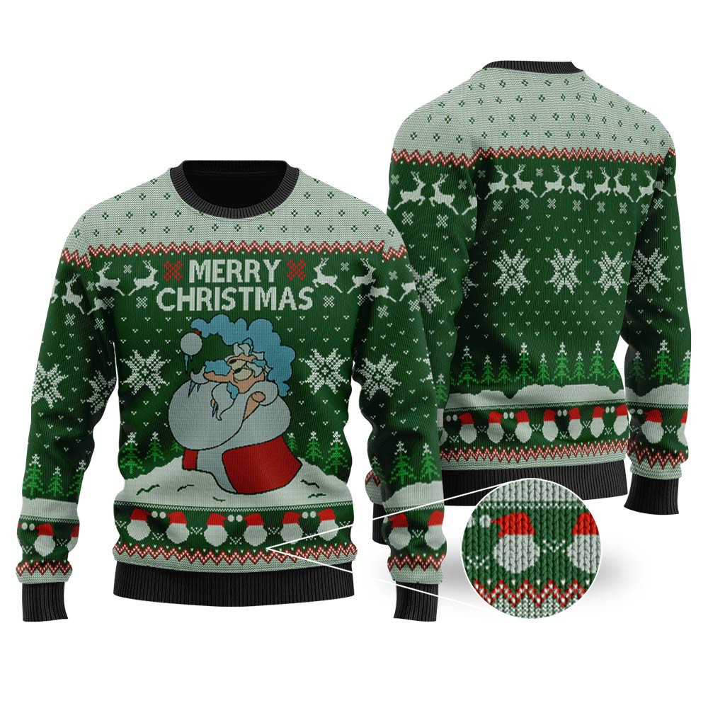 Santa Merry Christmas Ugly Sweater Forest Green Custom Holiday Sweater Merch That Warms the Heart