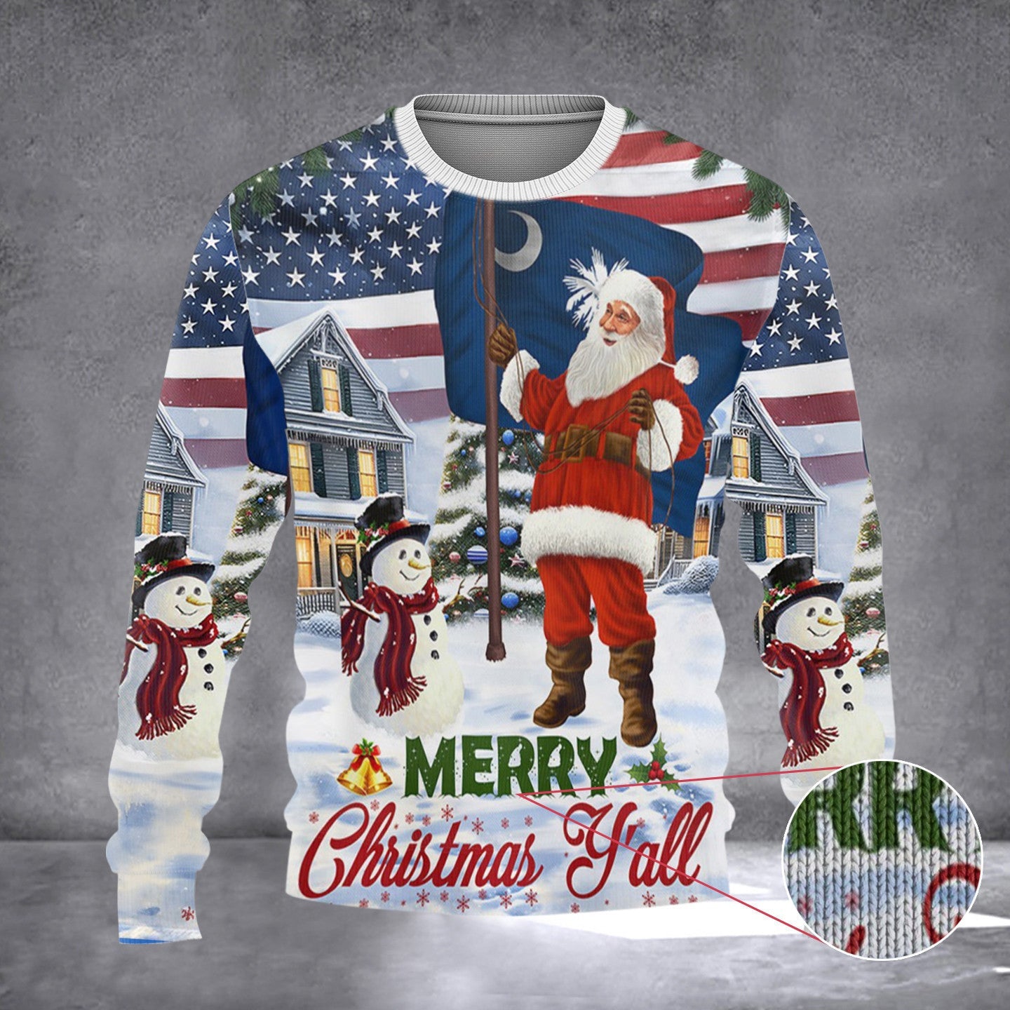 Santa Merry Christmas Y'all South Carolina Flag Sweater Ugly Xmas Sweater 2024 Presents Santa Merry Christmas Y'all South Carolina Flag Sweater Ugly Xmas Sweater 2024 Presents