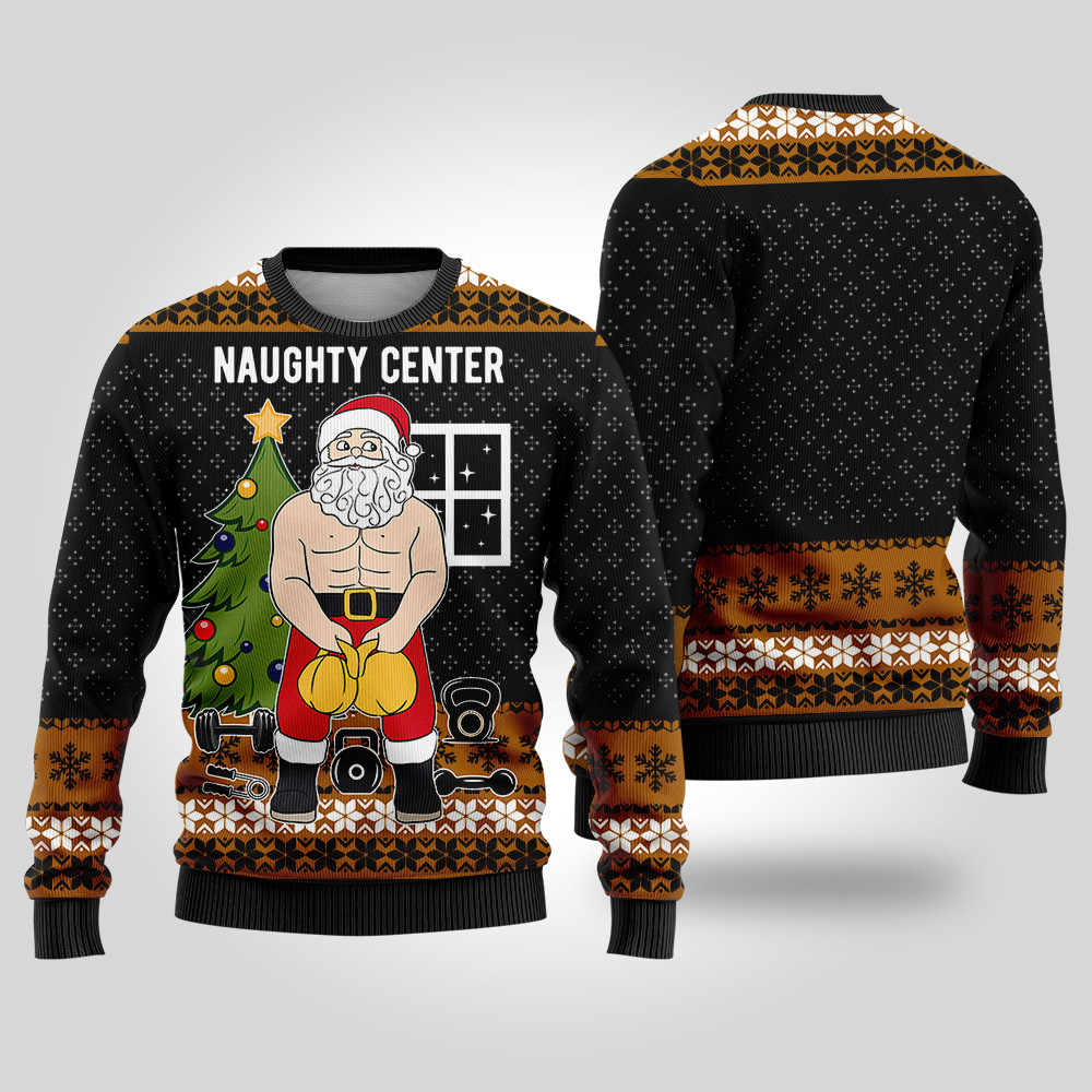 Santa Naughty Center Ugly Christmas Sweater Black Perfect Holiday Gift Merch for Sweater Lovers