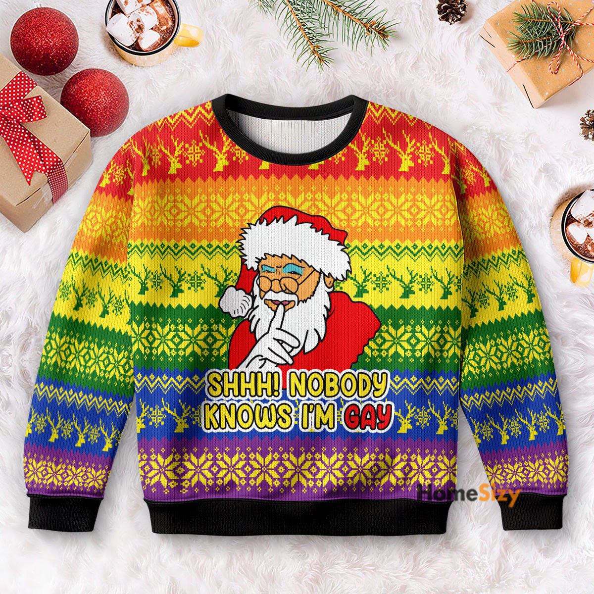 Santa Nobody Knows I'm Gay Ugly Christmas Sweater Funny Christmas Gifts For Gay Guys