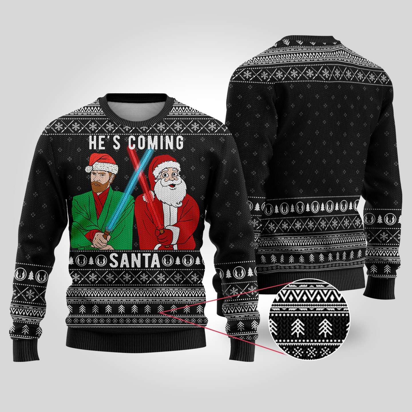 Santa Obiwan Kenobi Ugly Christmas Sweater Black Perfect Winter Merch Gift for the Holiday Spirit