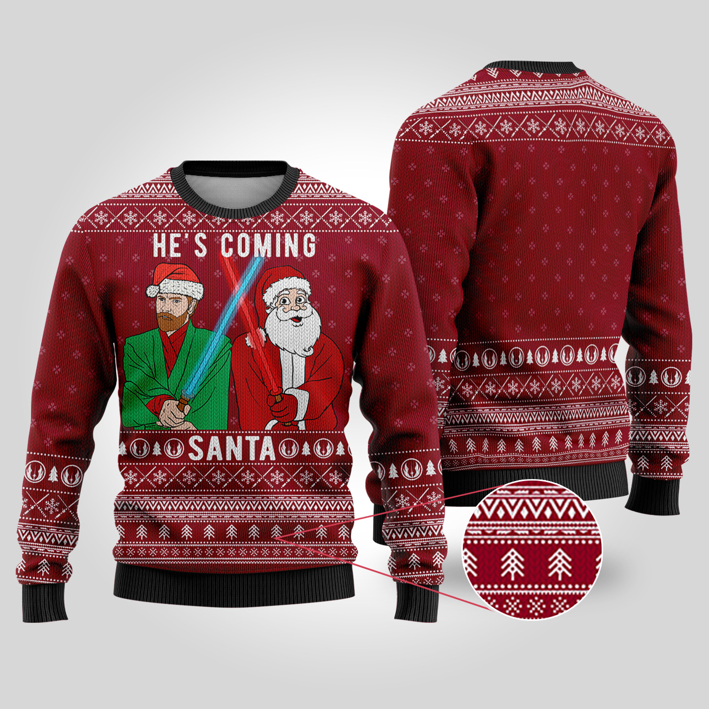 Santa Obiwan Kenobi Ugly Christmas Sweater Cardinal Red Cute Holiday Sweatshirt to Spread Joy