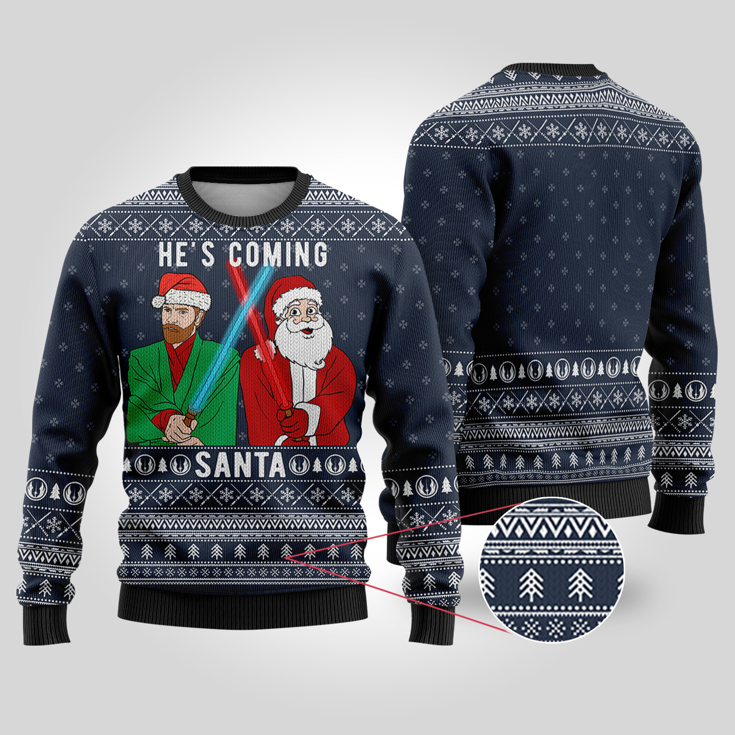 Santa Obiwan Kenobi Ugly Christmas Sweater Navy Trending Christmas Merch Gift 2025 Collection