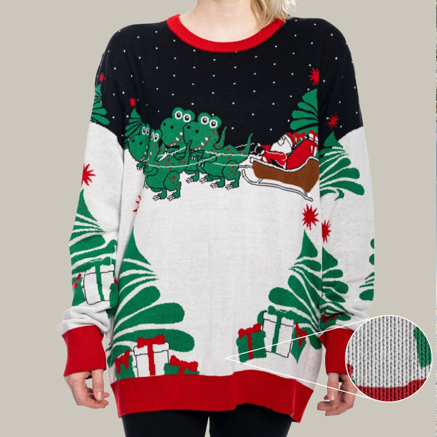 Santa On Sleigh T-Rex Ugly Christmas Sweater Ugly Christmas Jumper Christmas Gifts For Her