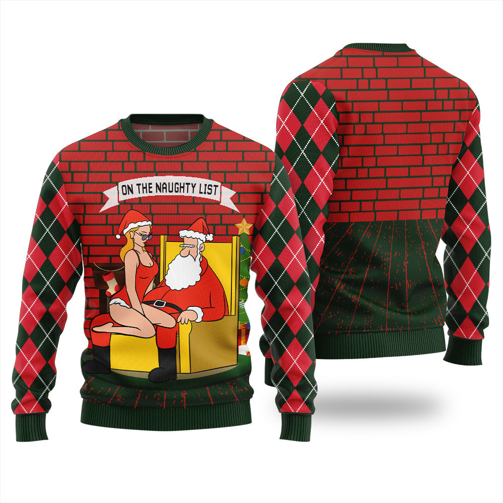 Santa On The Naughty List Ugly Christmas Sweater For Men Funny Holiday Sweater for Family Gatherings