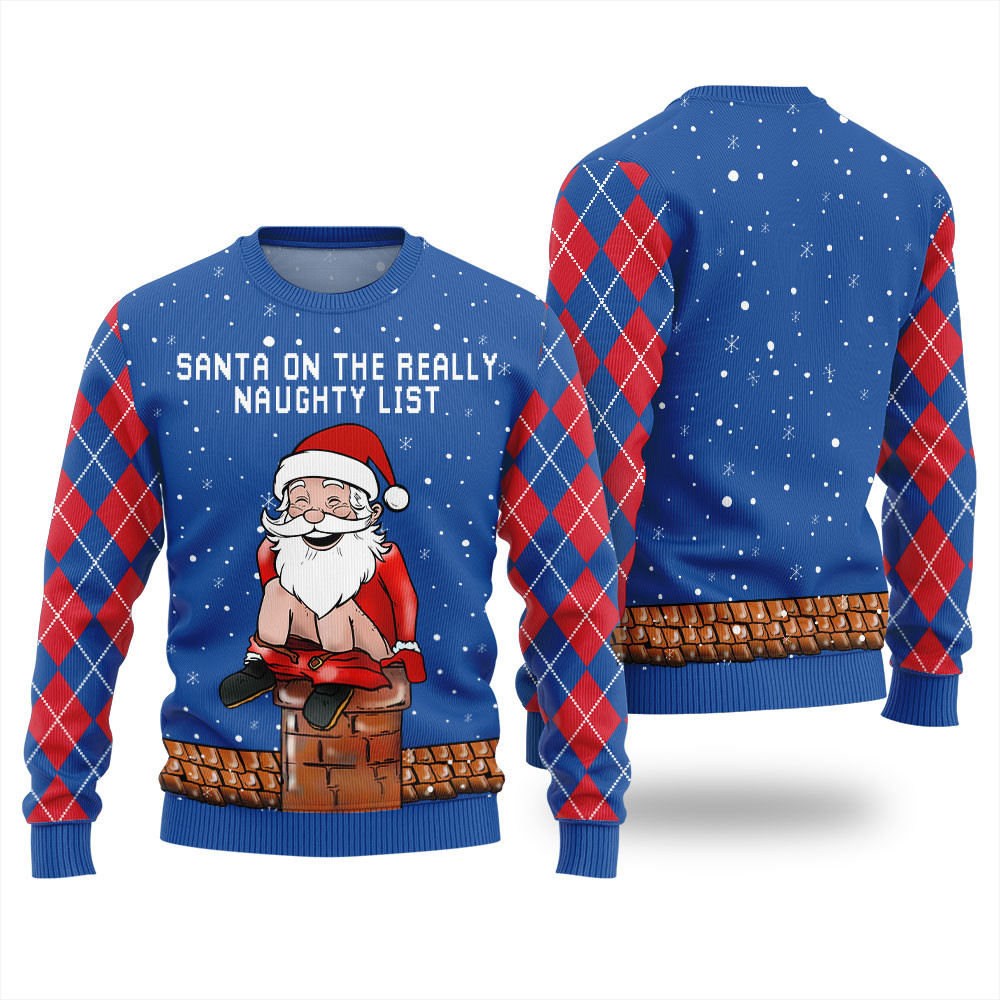 Santa On The Really Naughty List Ugly Christmas Sweater For Women Merry Christmas Sweatshirt for Holiday Fun
