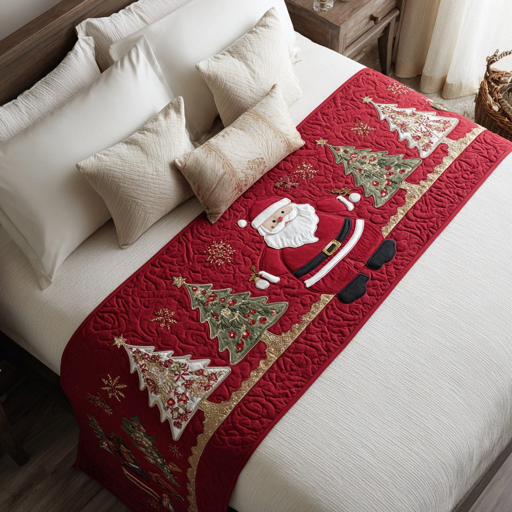Santa Parade Quilted Bed Runner Xmas Room Decorations Secret Santa Gifts