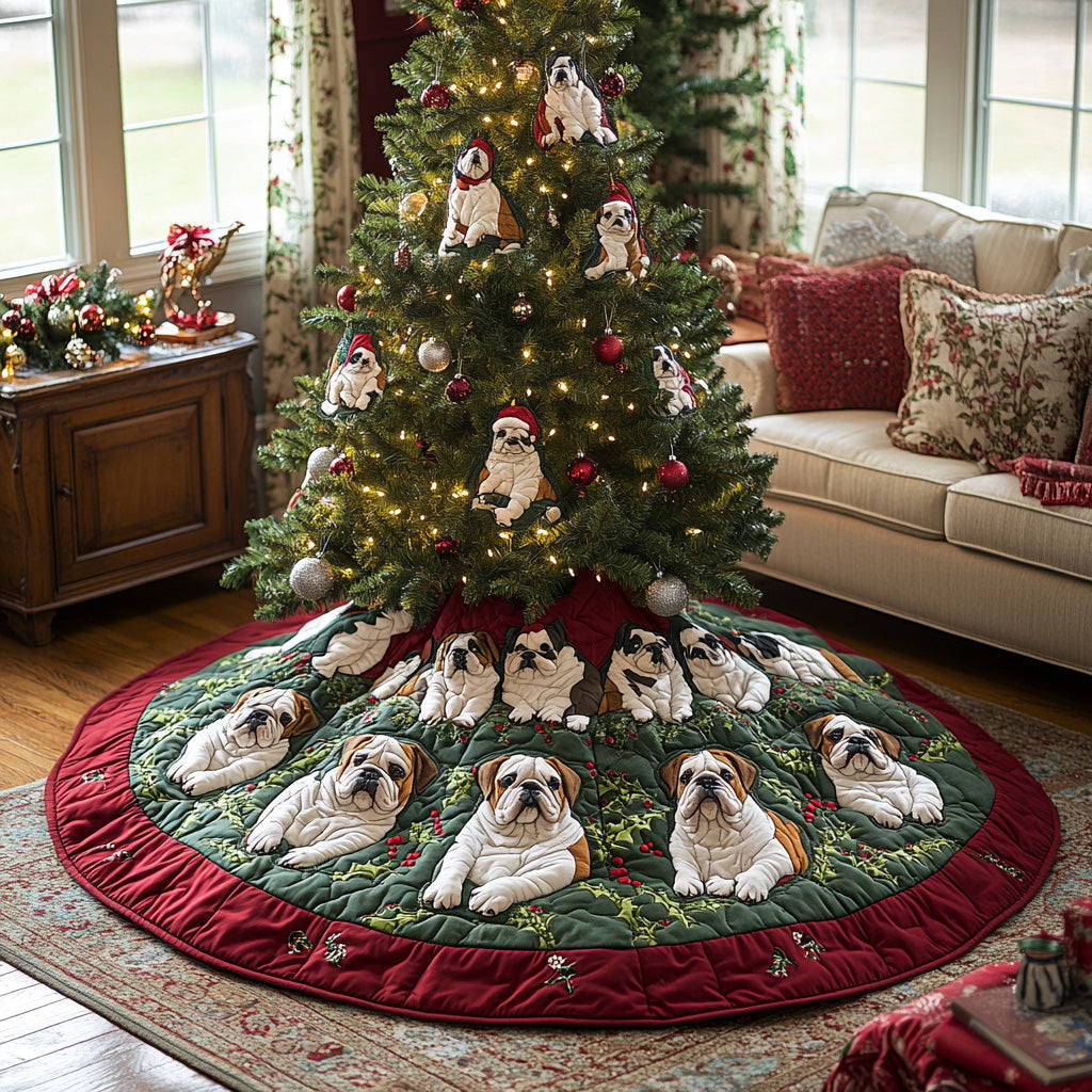 Santa Paws Bulldog Quilted Christmas Tree Skirt Xmas Decorations Best French Bulldog Gifts