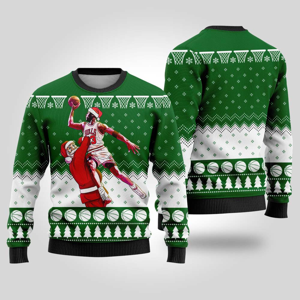 Santa Playing Basketball Ugly Christmas Sweater Perfect Gift Sweater for Friends and Family