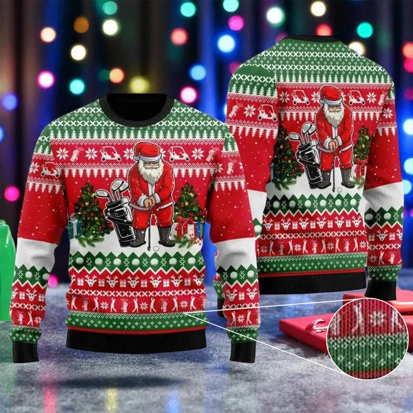 Santa Playing Golf Ugly Christmas Sweater Winter Apparel Xmas Gifts For Golf Enthusiasts