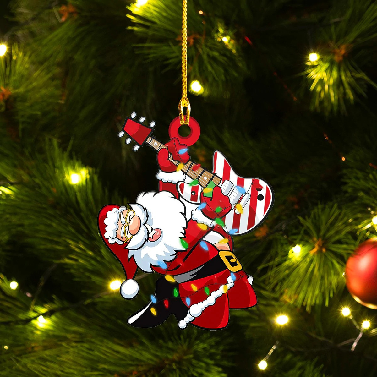 Santa Playing Guitar Ornament Funny Christmas Tree Decorations 2024
