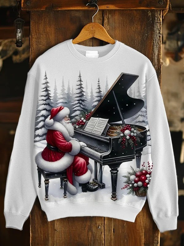Santa Playing Piano Christmas Holiday Sweatshirt Christmas Gift Ideas For Piano Players