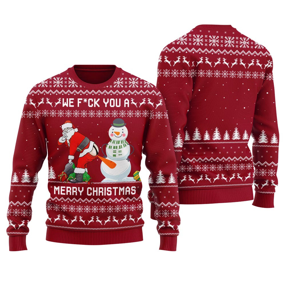 Santa Playing With Snowman Ugly Christmas Sweater For Men Perfect Holiday Gift Merch for Sweater Lovers