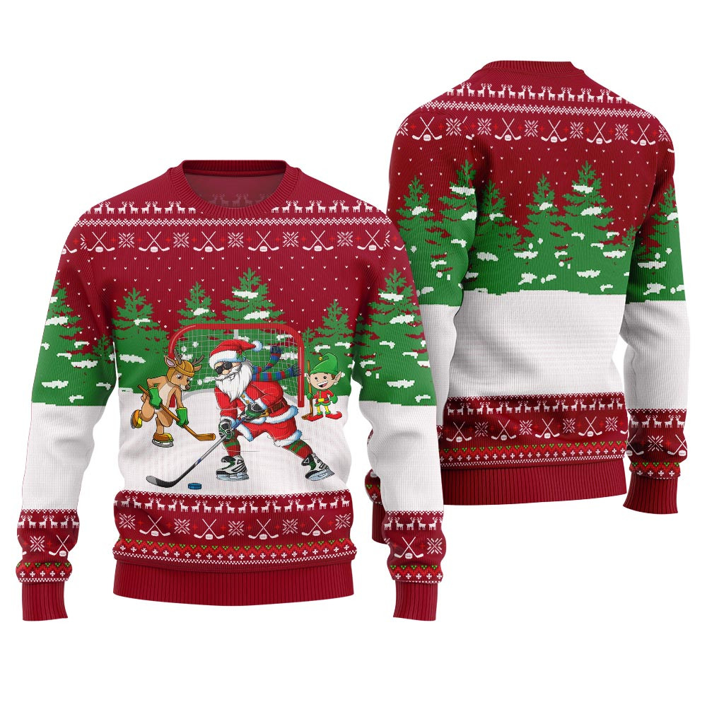 Santa Plays Hockey Ugly Christmas Sweater Perfect Winter Merch Gift for the Holiday Spirit
