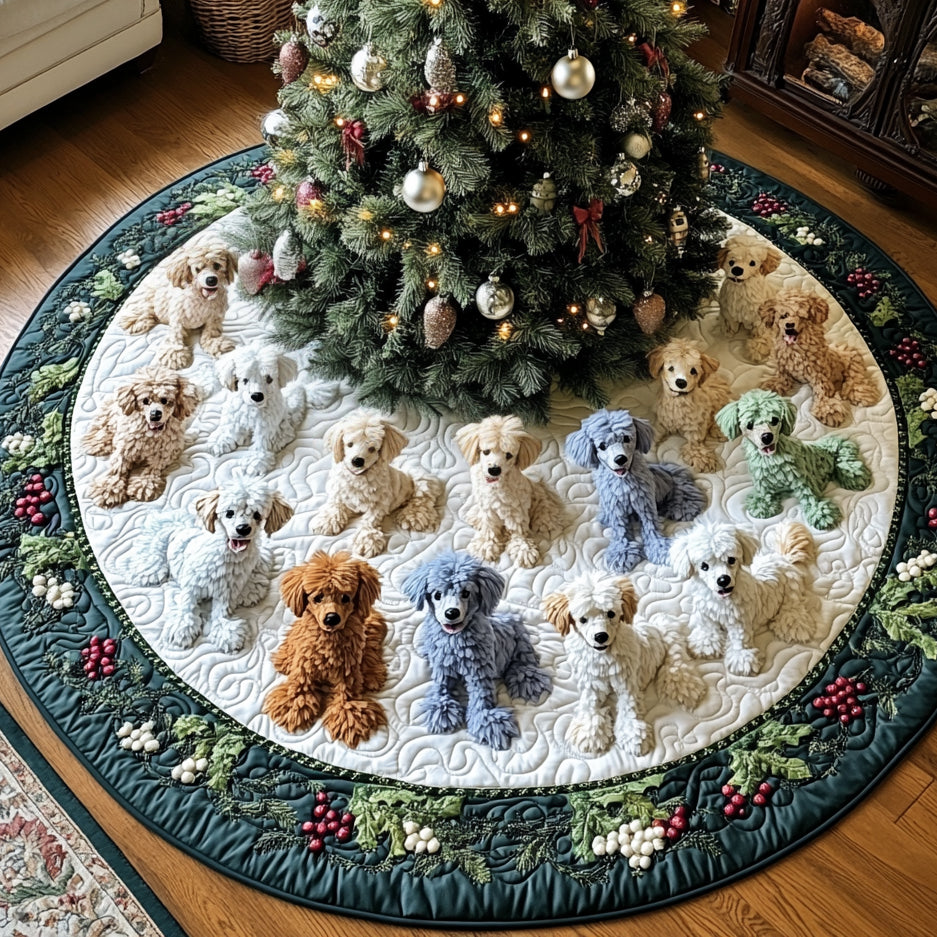 Santa Poodle Helper Quilted Christmas Tree Skirt Christmas Tree Skirt Gift That Brings Joy