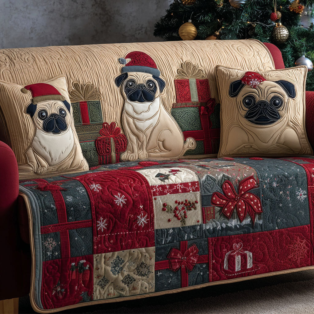 Santa Pug Parade Quilted Sofa Cover Santa Sofa Cover Xmas Present For Dog Lovers