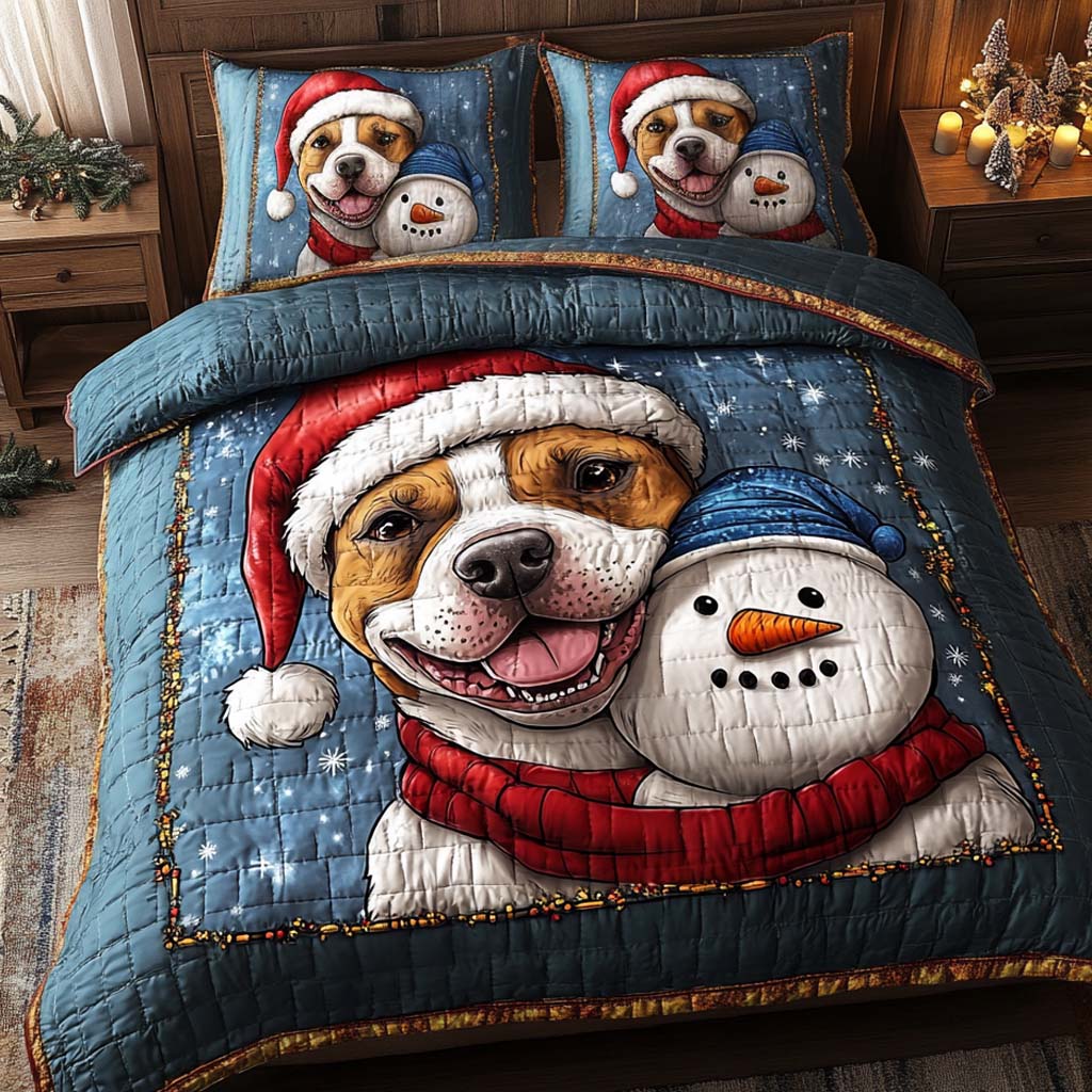 Santa Pup Snowman Quilted Bedding Set Christmas Bedding Sets Best Gifts For Dog Owners