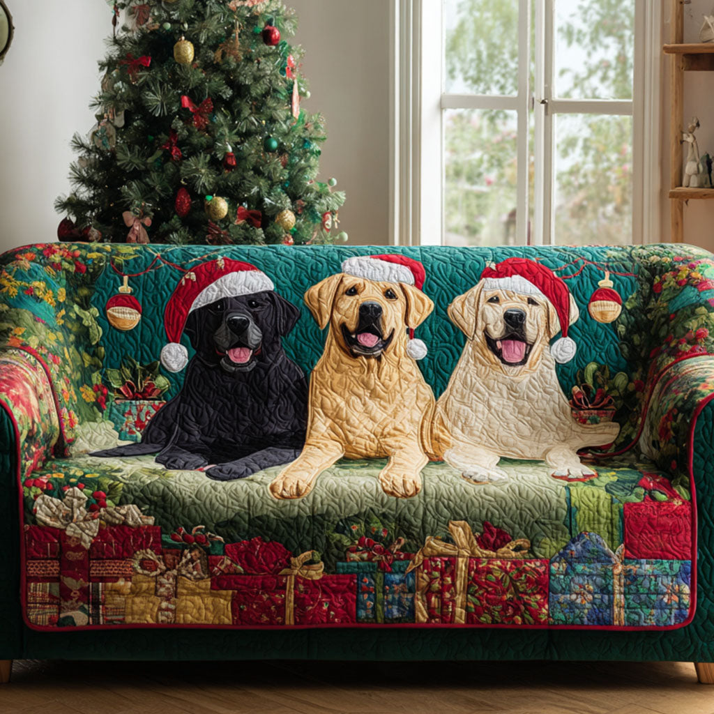 Santa Pups Quilted Sofa Cover Holiday Living Room Decor French Bulldog Christmas Gifts