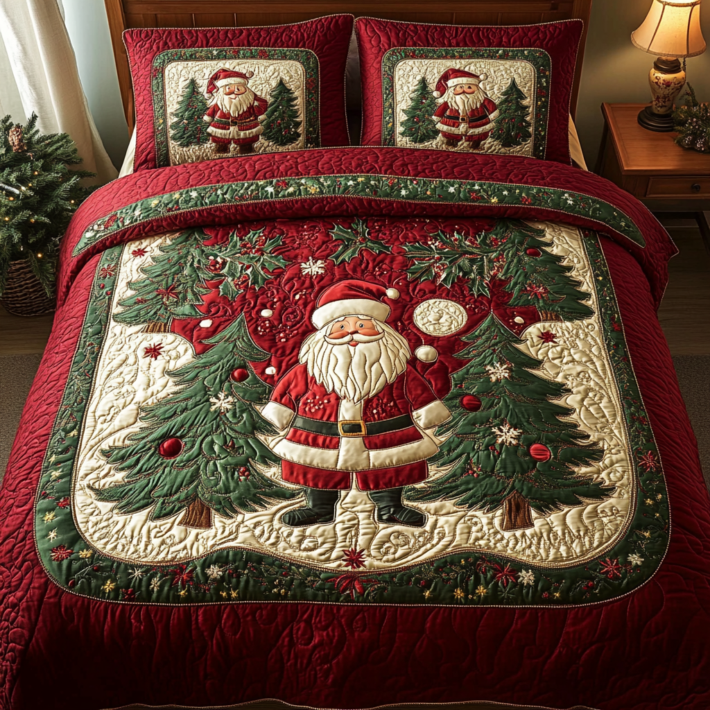 Santa Quilted Bedding Set Xmas Duvet Cover Set Christmas Gifts For Wife 2025