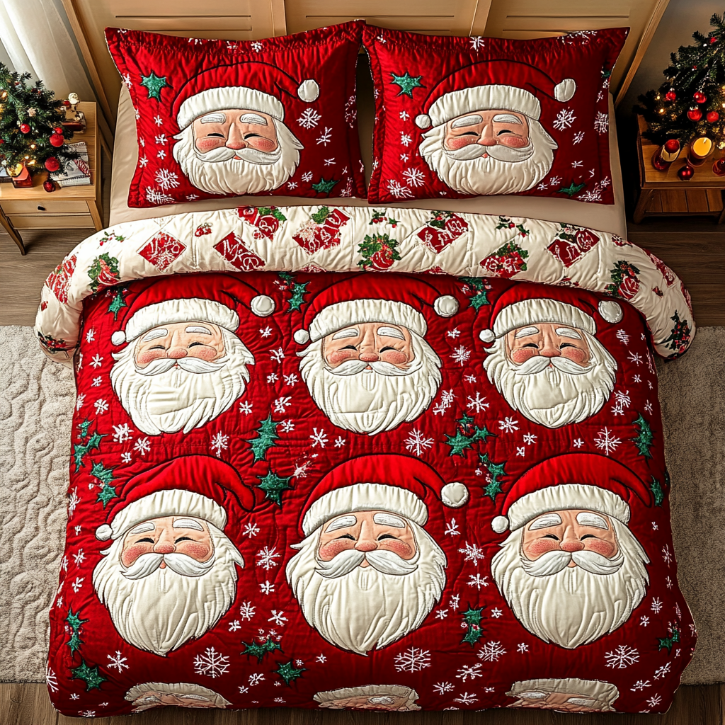 Santa Quilted Bedding Set Xmas Duvet Cover Set Christmas Gifts For Wife 2025