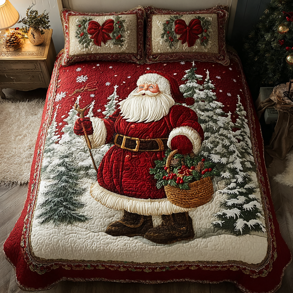 Santa Quilted Bedding Set Xmas Duvet Cover Set Christmas Gifts For Wife 2025