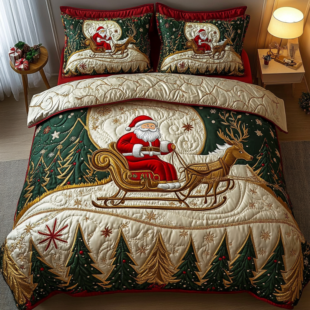 Santa Quilted Bedding Set Xmas Duvet Cover Set Christmas Gifts For Wife 2025