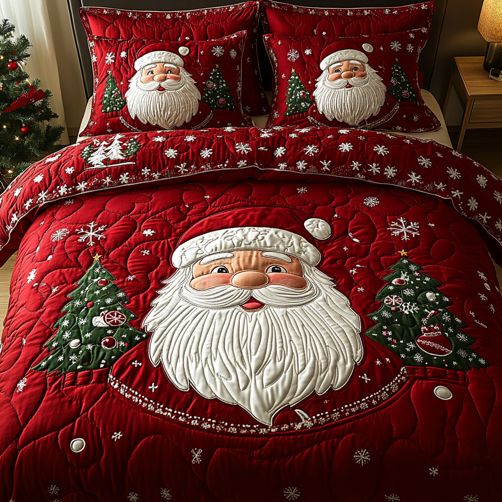 Santa Quilted Bedding Set Xmas Duvet Cover Set Christmas Gifts For Wife 2025