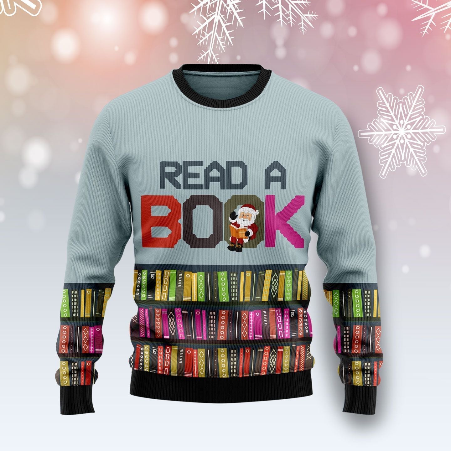 Santa Read A Book Ugly Christmas Sweater Best Xmas Holiday Sweater Book Reader Gifts Ideas