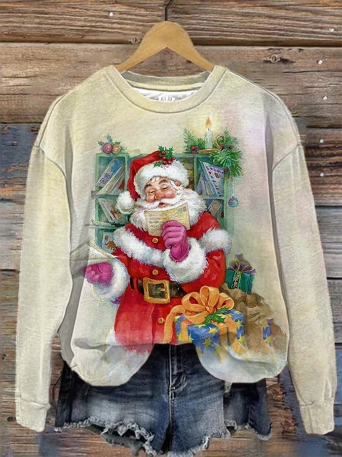 Santa Reading Letter Christmas Holiday Sweatshirt Cute Clothing Ideas For Santa Gifts