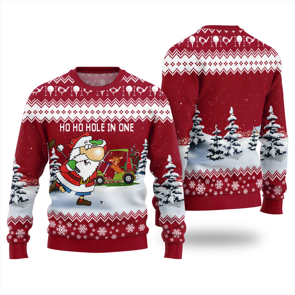 Santa Reindeer And Golf Funny Christmas Sweaters Trendy Winter Sweatshirt for Cozy Moments
