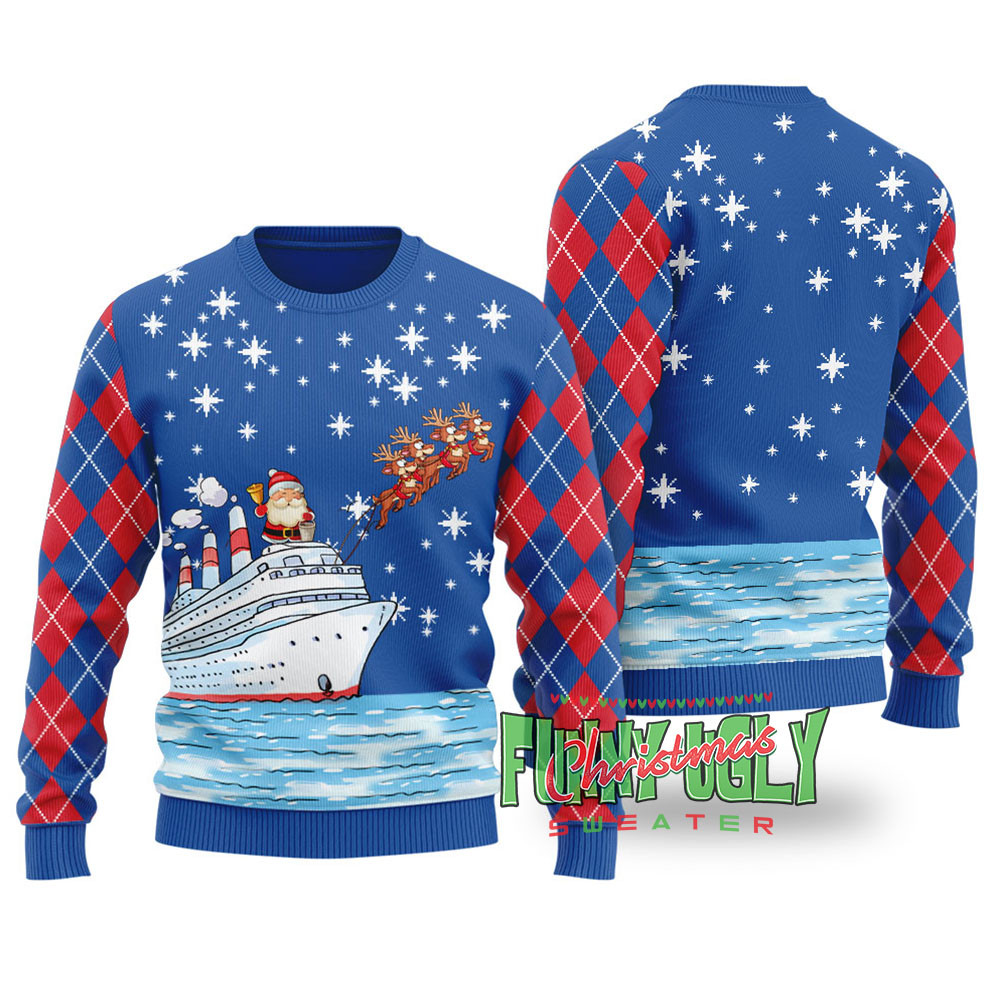 Santa Reindeer Ship Ugly Christmas Sweater Royal Thoughtful Winter Gift Merch for Special Moments