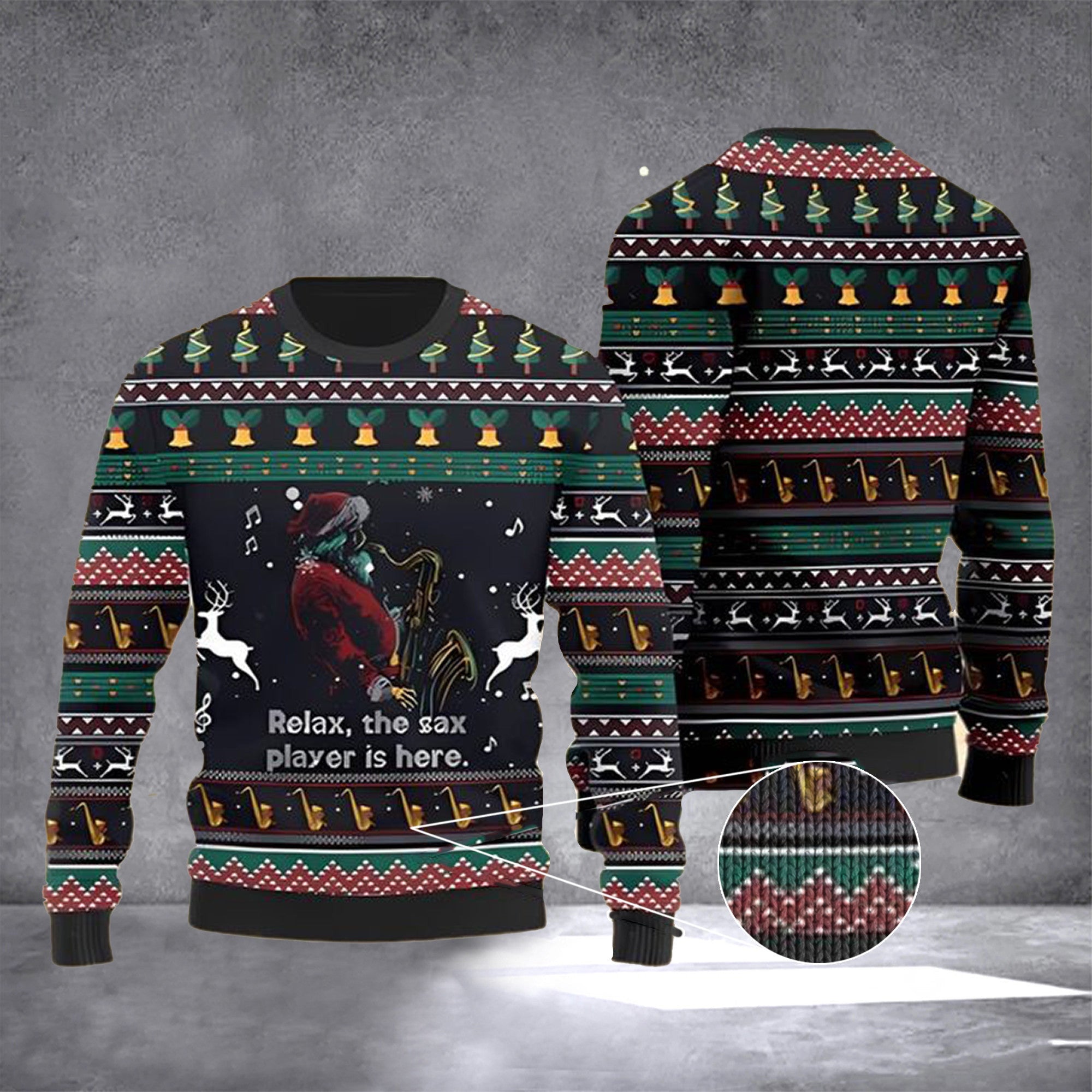Santa Relax The Sax Player Is Here Ugly Christmas Sweater Funny Holiday Sweaters Gift Santa Relax The Sax Player Is Here Ugly Christmas Sweater Funny Holiday Sweaters Gift