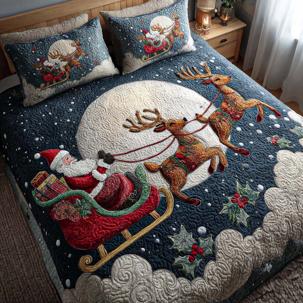 Santa Ride Quilted Bedding Set Soft Bedding Set That Makes a Great Christmas Gift