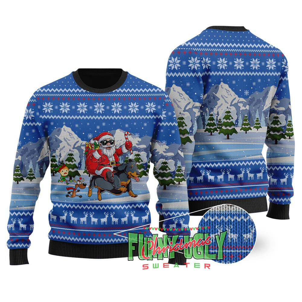 Santa Riding Dachshund Holiday Sweater Royal Thoughtful Winter Gift Merch for Special Moments