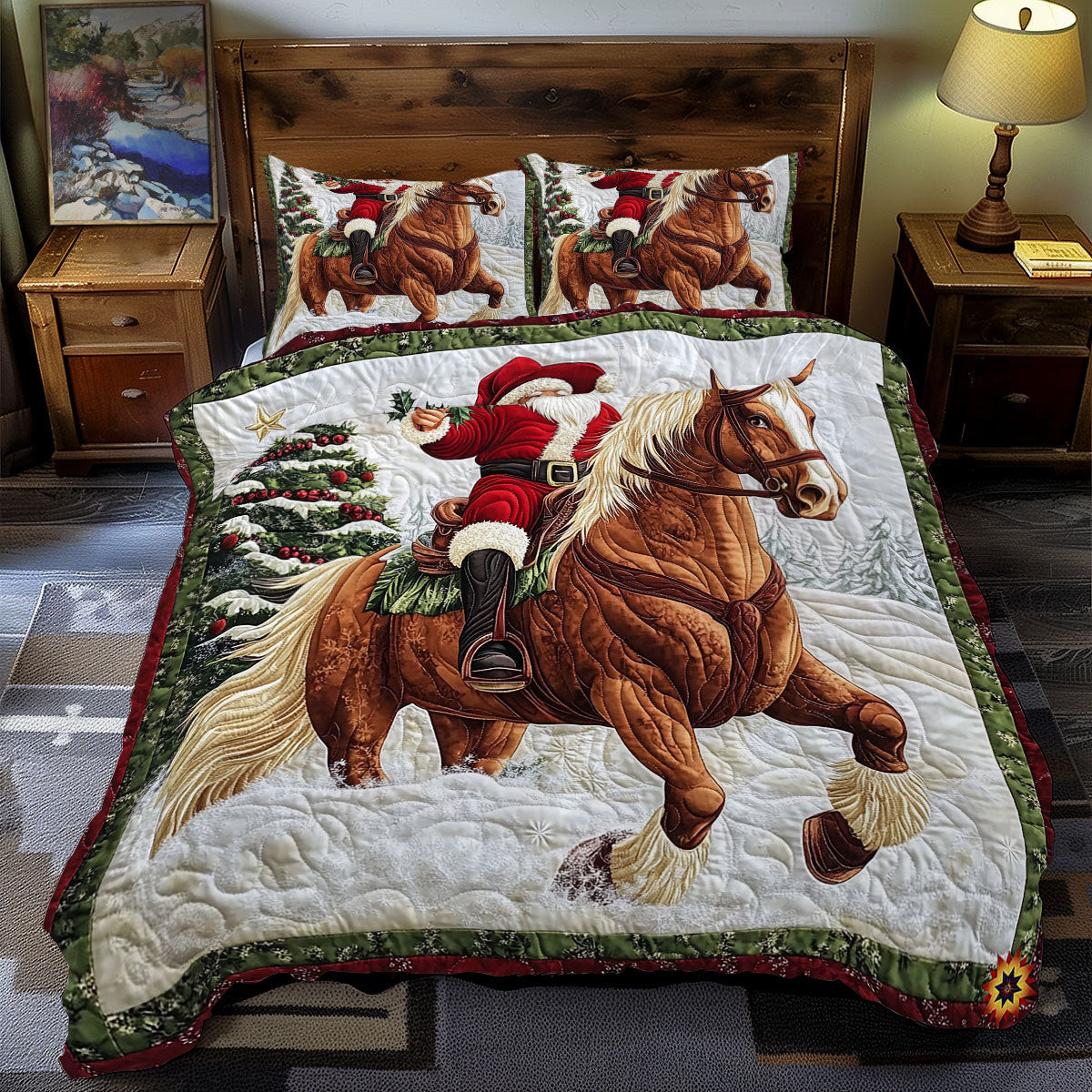 Santa Riding Horse Bedding Set Perfect Gift For Friends and Family on Christmas Day