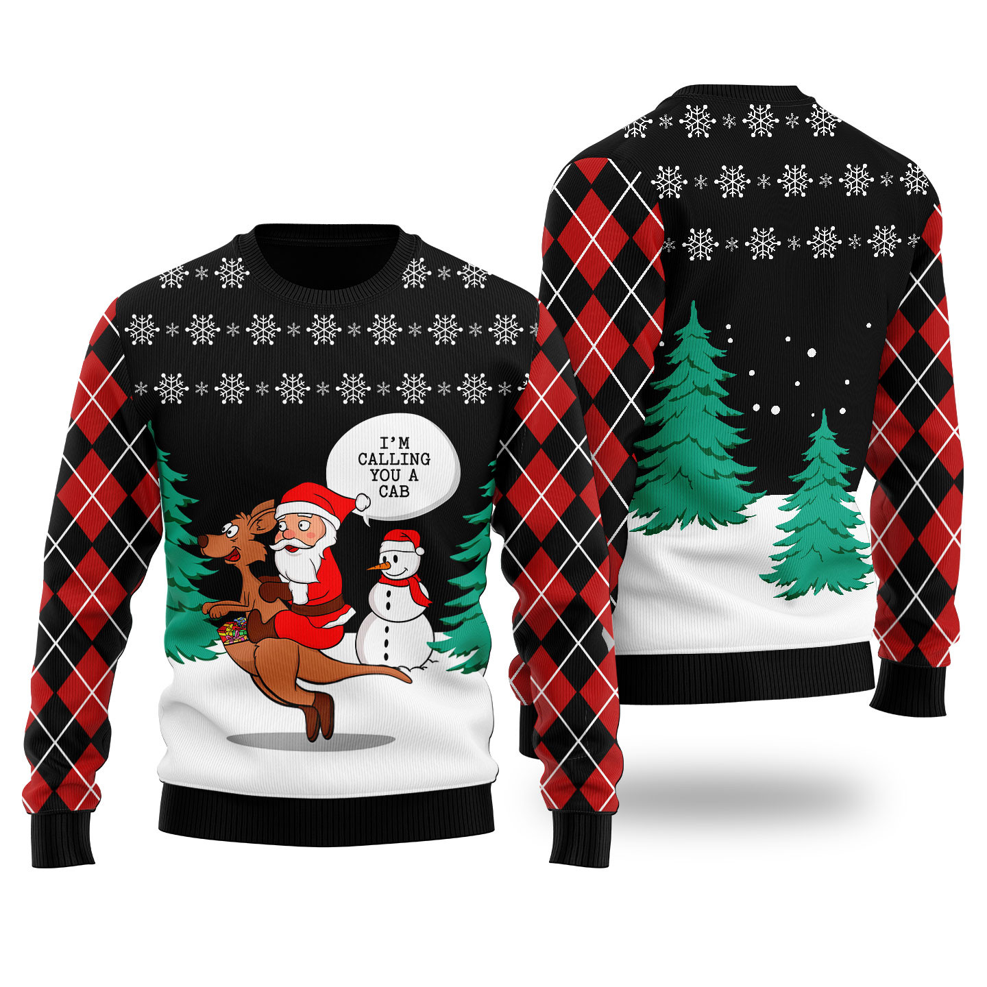 Santa Riding Kangaroo Ugly Christmas Sweater Black Unique Holiday Merch Gift for Home and Family