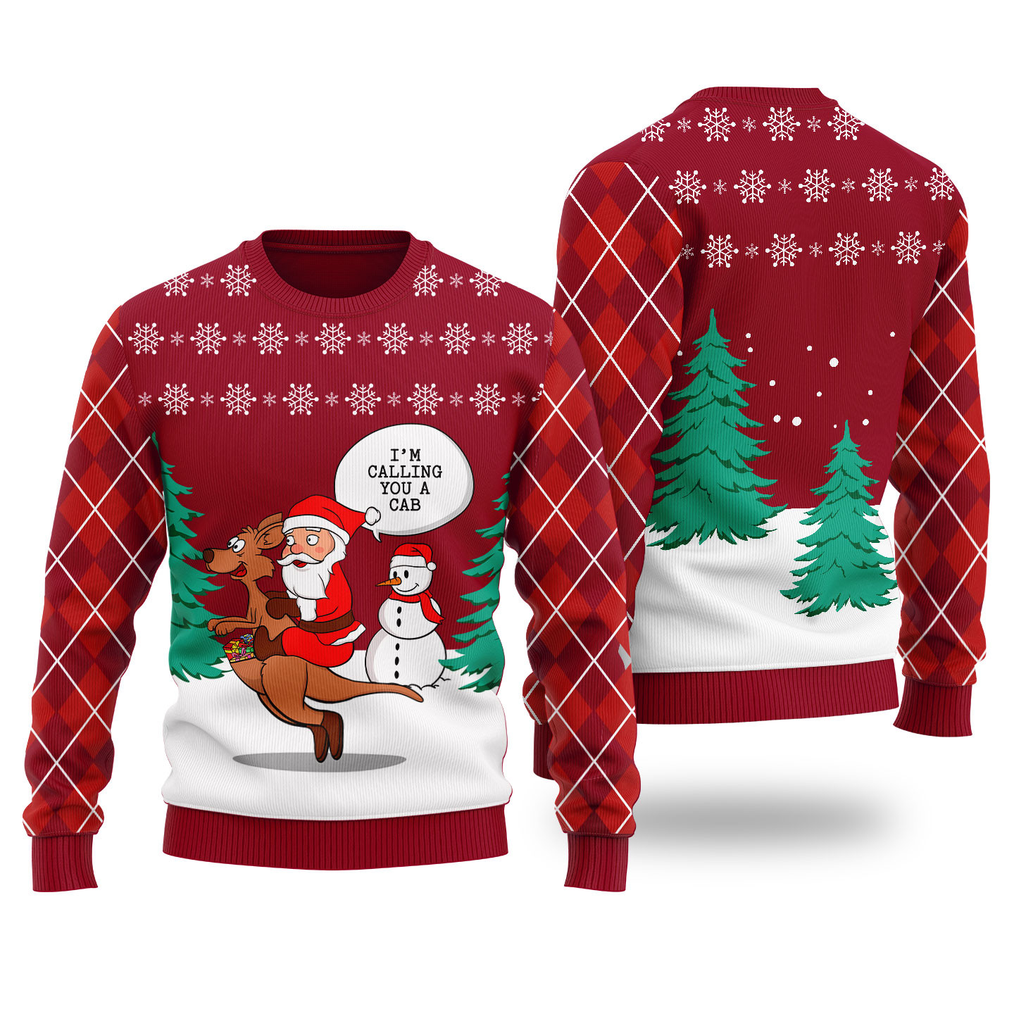 Santa Riding Kangaroo Ugly Christmas Sweater Cardinal Red Casual Winter Sweatshirt for Daily Comfort